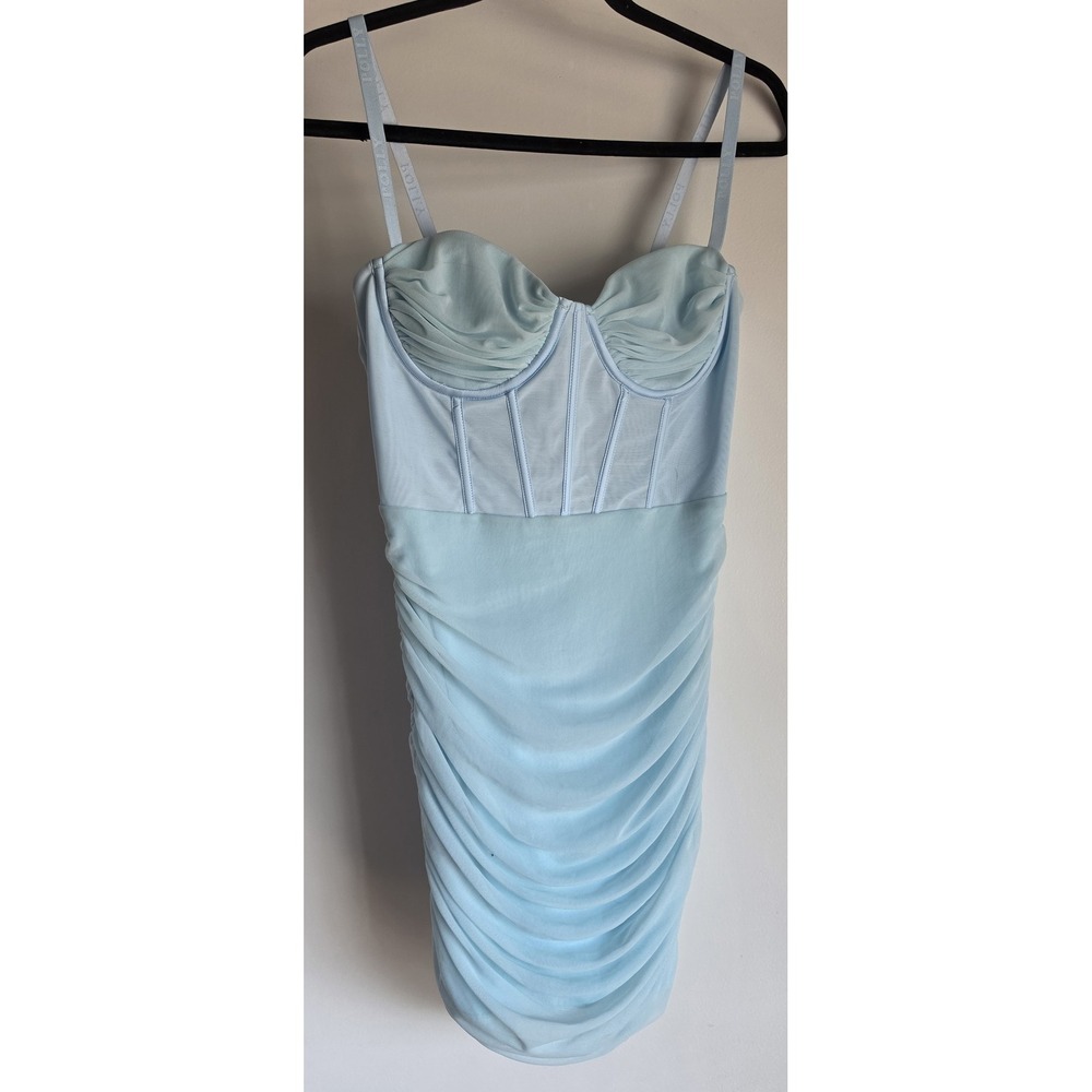 NWT Oh Polly Sleeveless Dress Size 10 Light Blue Solid Mini Bodycon Gown Frock